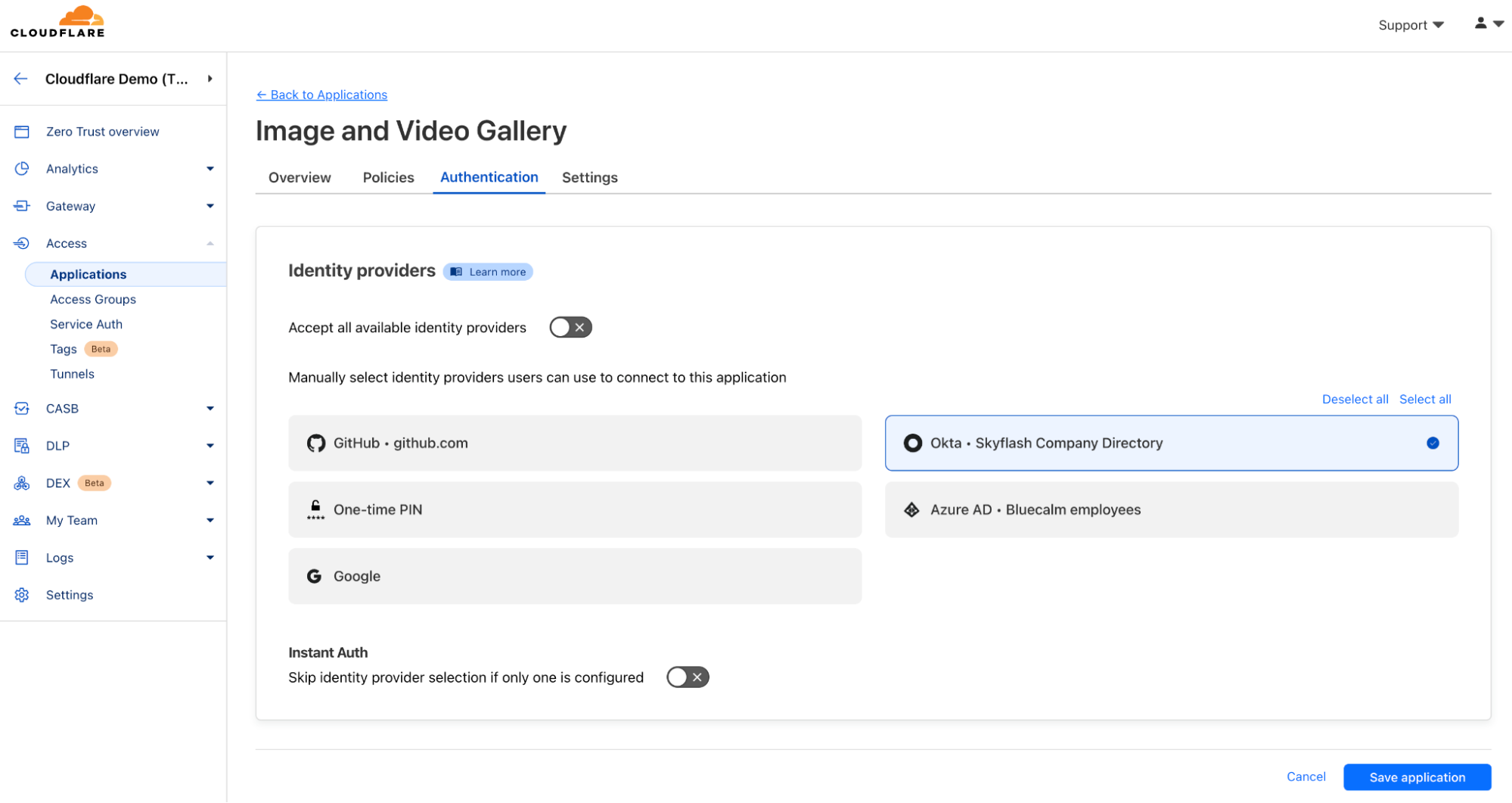 Cloudflare Access supports all major Identity Providers (IdPs) and users can manually select which IdPs can be used.